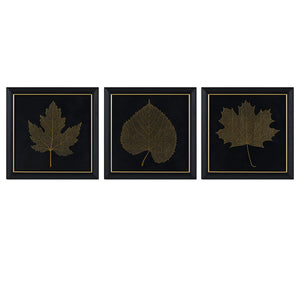 Martha Stewart Gilded Trio MT Lily Pond Gold Metallic Leaf Square Framed Graphic Wall Decor 3-Piece Set MT95G-0087 Black/Gold