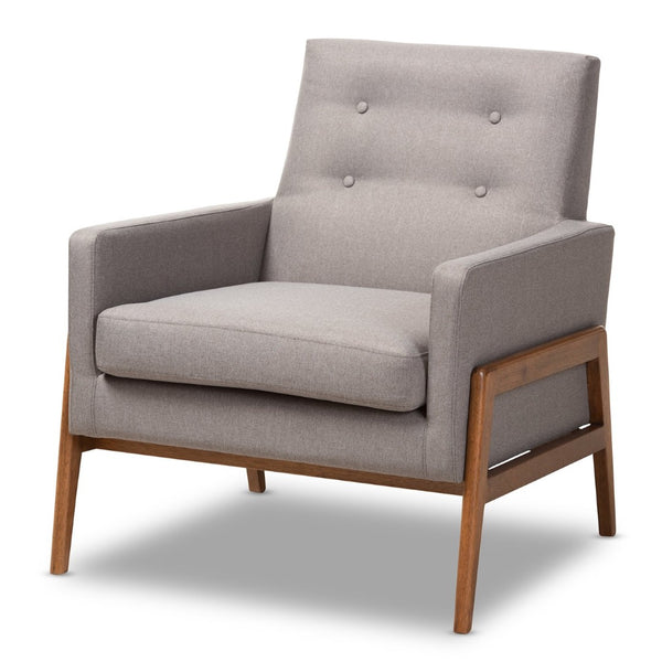 Baxton Studio Baxton Studio Perris Mid-Century Modern Grey Lounge Chair with Walnut Frame for Stylish Comfort BBT8042-Grey-CC