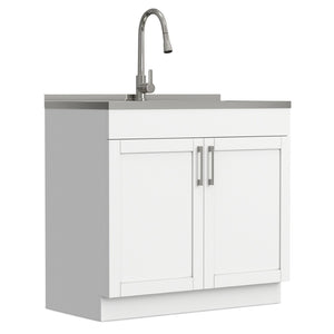 English Elm Hennessy Shaker Cabinet Utility Sink Stainless Steel Basin Laundry Room Setup B136P427216