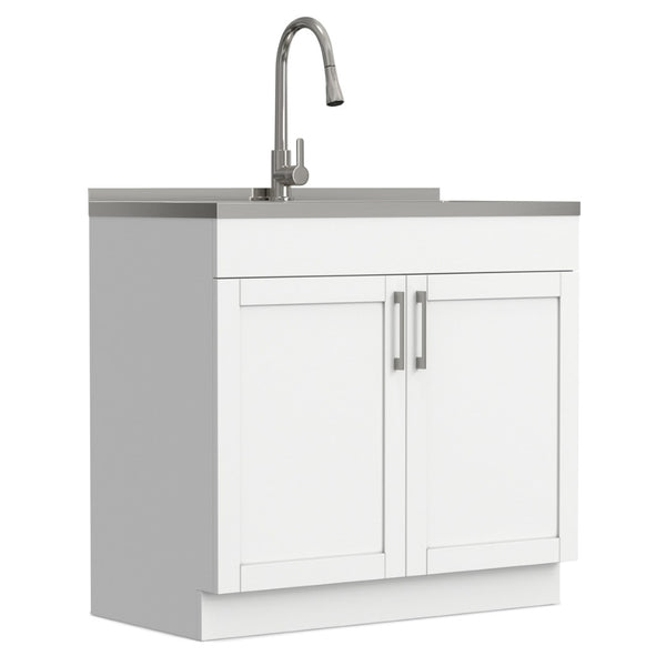 English Elm Hennessy Shaker Cabinet Utility Sink Stainless Steel Basin Laundry Room Setup B136P427216