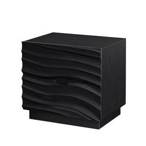 English Elm Farmhouse Nightstand Pine Wood Four Drawer Storage with Pull Out Tray Gourd Legs Black W1716P391020