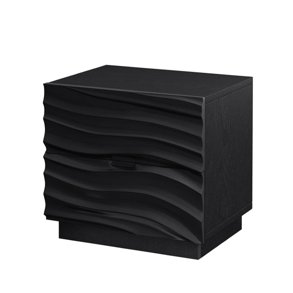 English Elm Farmhouse Nightstand Pine Wood Four Drawer Storage with Pull Out Tray Gourd Legs Black W1716P391009