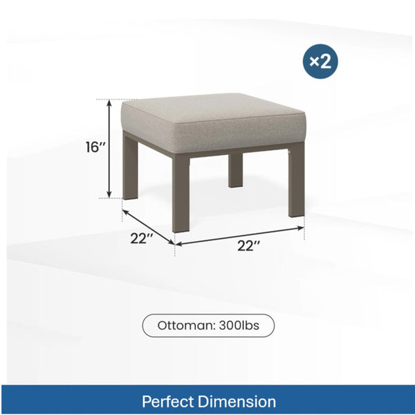 English Elm Set of 2 Outdoor Square Iron Ottomans with Thick Olefin Cushions for Patio Lounge Light Khaki+Beige B082P455118