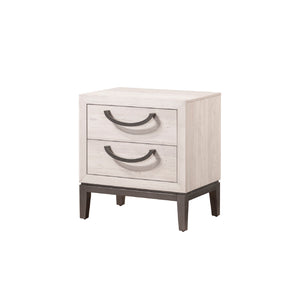 English Elm 1pc Sleek Beige White Nightstand with 2 Drawers, Compact 26.5x18.5x25.5" Solid Wood Bedroom Storage B011P266093