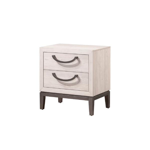 English Elm 1pc Sleek Beige White Nightstand with 2 Drawers, Compact 26.5x18.5x25.5" Solid Wood Bedroom Storage B011P266093