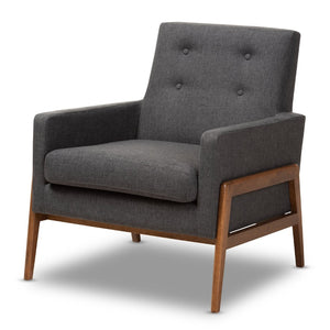 Baxton Studio Baxton Studio Perris Lounge Chair - Mid-Century Modern Dark Grey Upholstered Walnut Frame Comfort BBT8042-Dark Grey-CC