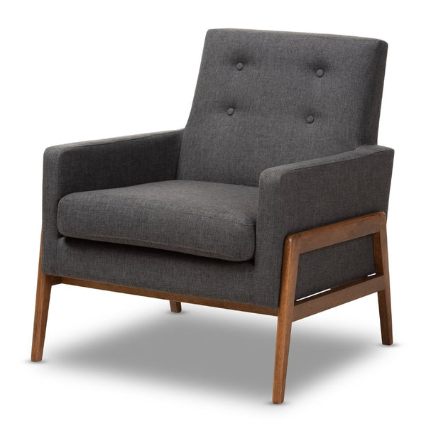Baxton Studio Baxton Studio Perris Lounge Chair - Mid-Century Modern Dark Grey Upholstered Walnut Frame Comfort BBT8042-Dark Grey-CC