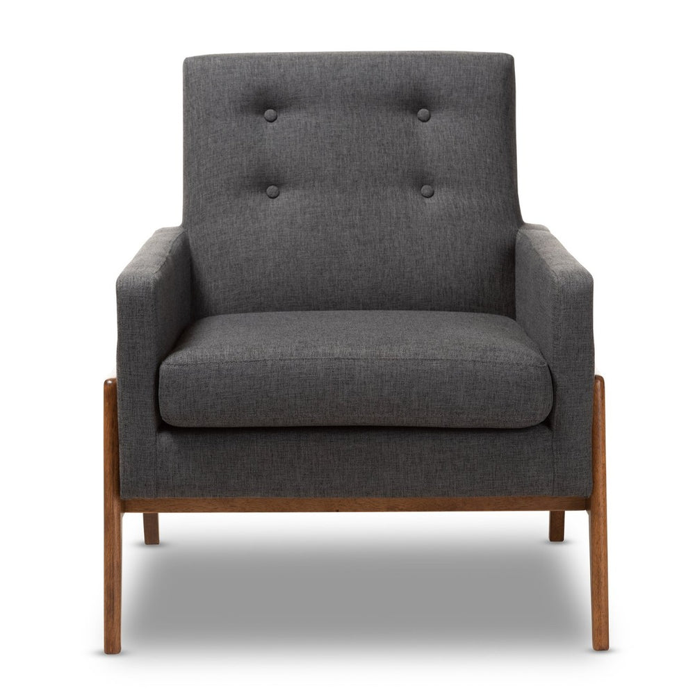 Baxton Studio Baxton Studio Perris Lounge Chair - Mid-Century Modern Dark Grey Upholstered Walnut Frame Comfort BBT8042-Dark Grey-CC