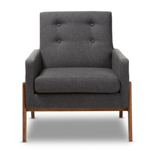 Baxton Studio Baxton Studio Perris Lounge Chair - Mid-Century Modern Dark Grey Upholstered Walnut Frame Comfort BBT8042-Dark Grey-CC