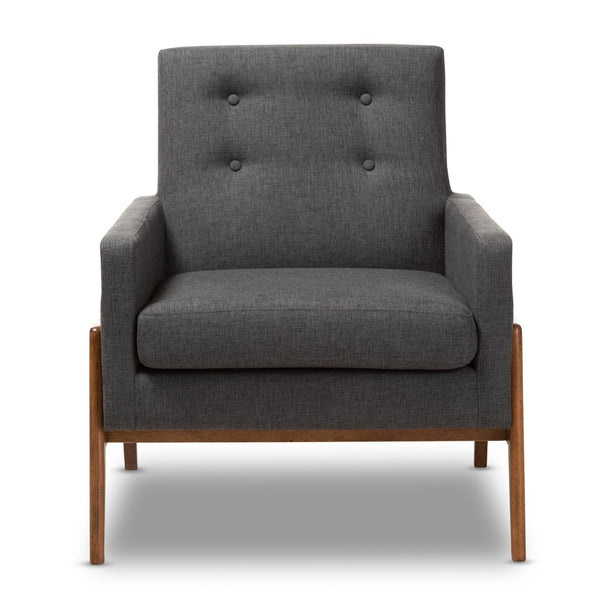 Baxton Studio Baxton Studio Perris Lounge Chair - Mid-Century Modern Dark Grey Upholstered Walnut Frame Comfort BBT8042-Dark Grey-CC