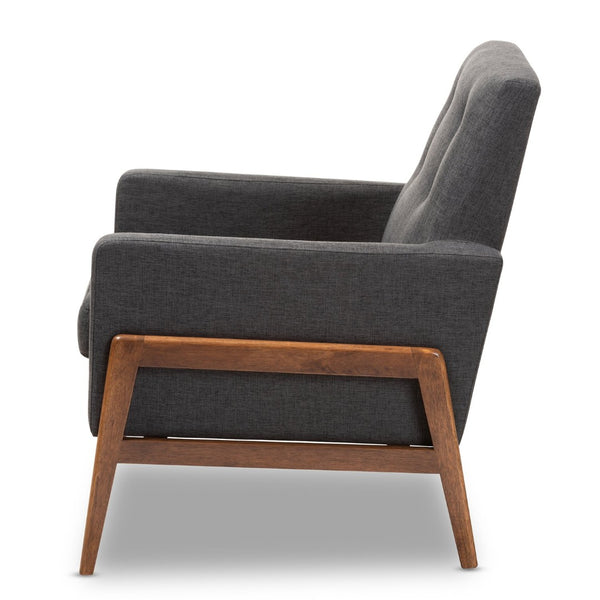 Baxton Studio Baxton Studio Perris Lounge Chair - Mid-Century Modern Dark Grey Upholstered Walnut Frame Comfort BBT8042-Dark Grey-CC