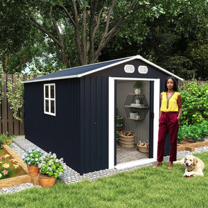 English Elm Campcraft 8x12 Outdoor Metal Storage Shed Lockable Weatherproof Backyard Tool House Dark Gray W1598S00042