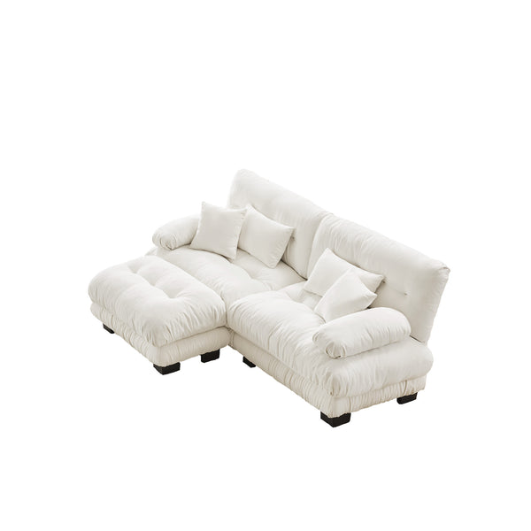 English Elm Cloud Couch Sectional Sofa For Stylish Living Rooms - Soft Chenille, Convertible Ottoman, 4 Pillows W714S00999