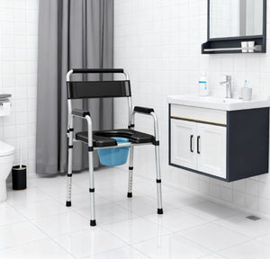 English Elm Adjustable Commode Chair with Steel Frame Pu Seat Seven Heights Foldable Senior Aid T3971P412319