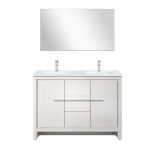 English Elm White Double Bath Vanity Set With Cultured Marble Top, Brushed Nickel Faucet & 43" Mirror Included B2731S01718-GIGA
