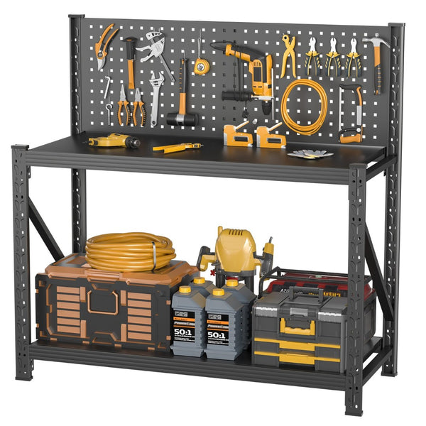 English Elm Storage Shelves with Pegboard Panels Heavy Duty Metal Garage and Pantry Rack Unit T5667P454761