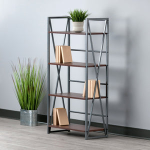 Winsome Wood Isa 4-tier Shelf In Graphite & Walnut - Stylish Industrial Storage For Home & Office Decor Walnut ,Graphite Composite Wood ,Metal 87431-winsome-wood