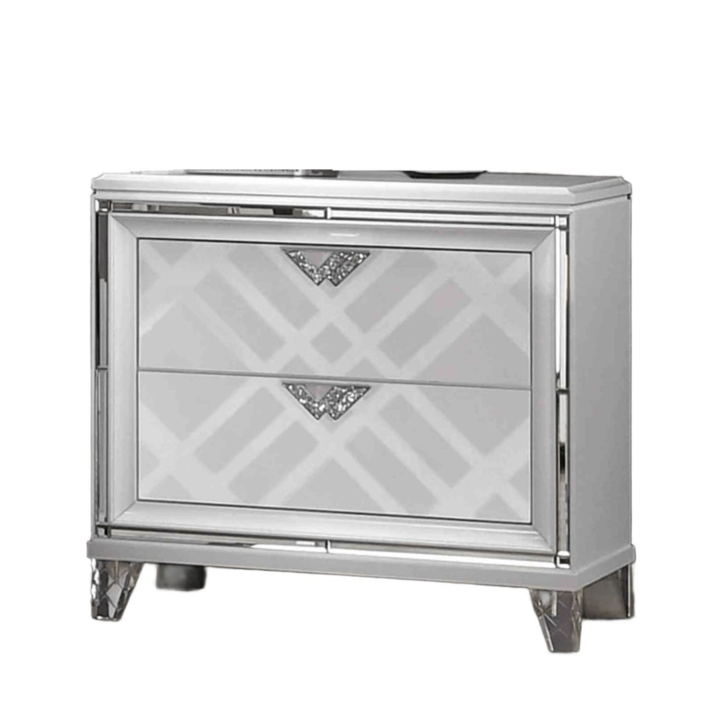 English Elm Contemporary Art Deco Nightstand with Hidden Jewelry Drawer Usb Port Acrylic Legs White B2741P436971