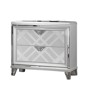English Elm Contemporary Art Deco Nightstand with Hidden Jewelry Drawer Usb Port Acrylic Legs White B2741P436971