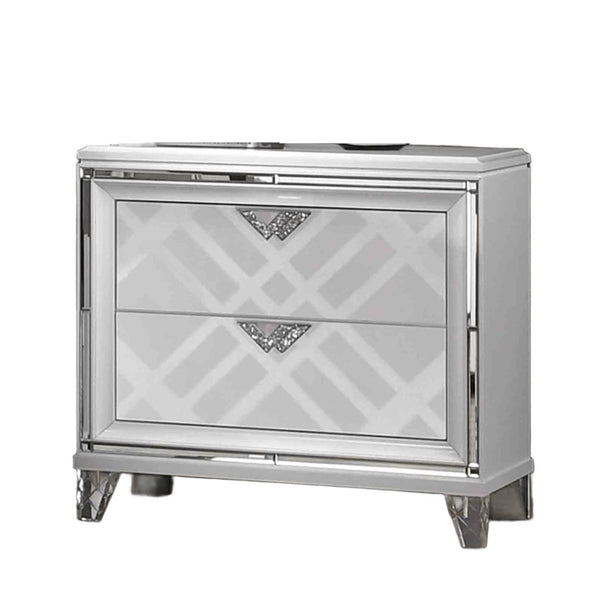 English Elm Contemporary Art Deco Nightstand with Hidden Jewelry Drawer Usb Port Acrylic Legs White B2741P436971