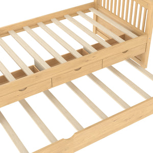 English Elm Twin Solid Wood Platform Bed with Trundle and Two Drawers, White Daybed for Kids Guests Natural W1580S00264