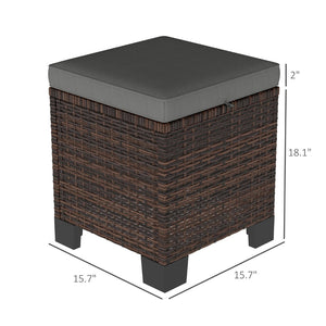 English Elm Outdoor Wicker Ottoman Set of 2 Hand Woven Pe Cube Stools for Patio or Poolside Brown+Gray T3971P443515