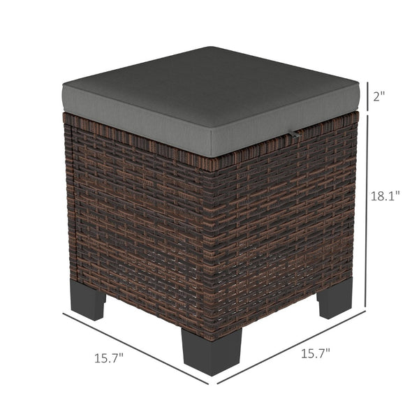English Elm Outdoor Wicker Ottoman Set of 2 Hand Woven Pe Cube Stools for Patio or Poolside Brown+Gray T3971P443515