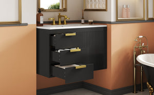 English Elm 30" Wall Mounted Bathroom Vanity with Ceramic Basin Sink, Floating Storage, Soft-Close Doors, Modern Elegance Black N710P324096B