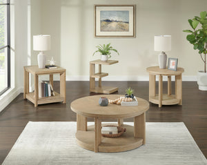 English Elm Wallace & Bay - Tan Round Accent Table — Contemporary Solid Wood Sand Dune Finish, Easy-Care 26" Round Surface, 24" High Elegant Design B2709P212396