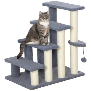 English Elm PawHut 4-Level Cat Steps Carpeted Ladder with Scratching Posts, Hanging Ball & Side Step for Sofa Bed W2225P249719