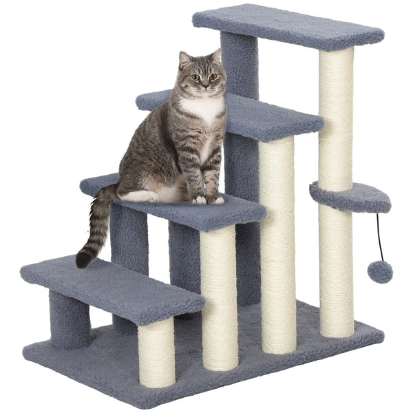 English Elm PawHut 4-Level Cat Steps Carpeted Ladder with Scratching Posts, Hanging Ball & Side Step for Sofa Bed W2225P249719