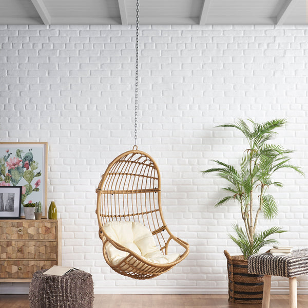 English Elm Christopher Knight Home® - BERKSHIRE Wicker Hanging Chair with 8ft Chain — Weather‑Resistant Faux Rattan Swing, 300 lb Capacity Brown+Beige 70843.00LBGE