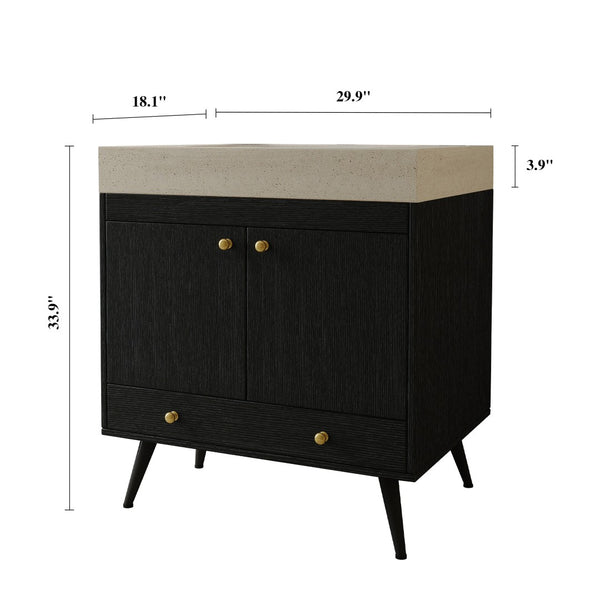 English Elm Contemporary Freestanding Bathroom Vanity Sintered Stone Top Ceramic Sink Floating Cabinet W3136S00061