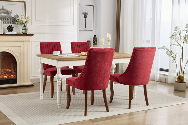 English Elm Rayon High-Back Dining Chair Set with Plush Flocking Upholstery, Rebound Sponge Comfort, Solid Wood Legs WINE RED W1143P233647