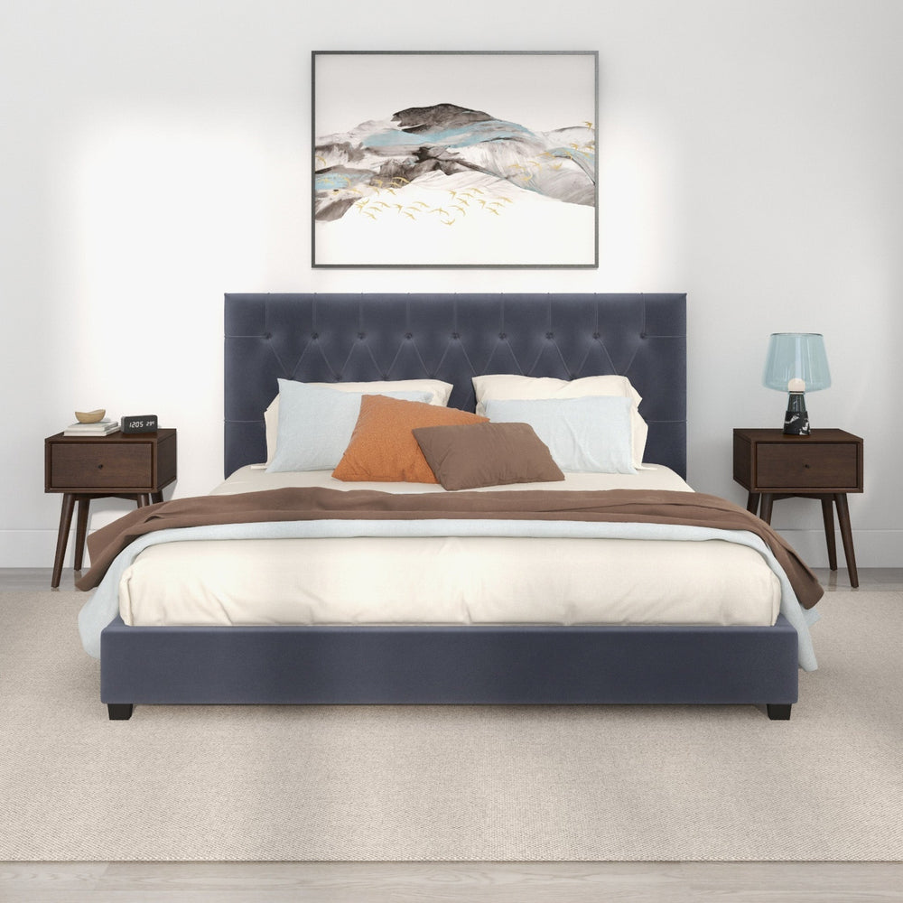English Elm Ashcroft Furniture - Donald Mid Century Modern Grey Velvet King Bed – Luxurious Comfort & Timeless Design For Your Bedroom B183S00063