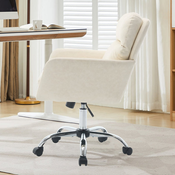 English Elm Artificial Pu Leather Office Chair Ergonomic Foam Cushion Adjustable Height Modern Desk Seat White W2311P409613
