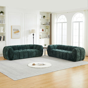 English Elm Chenille Cloud Sofa with Quilted Seat and Piano Key Backrest for Modern Living Rooms Green W834S00636