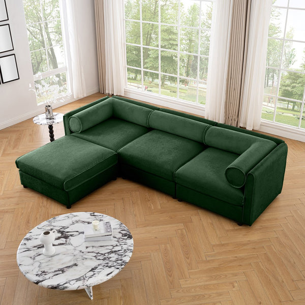English Elm Elegant Green Chenille Sectional Sofa With Hidden Storage, Ergonomic Comfort, And Stylish Design W714S01061