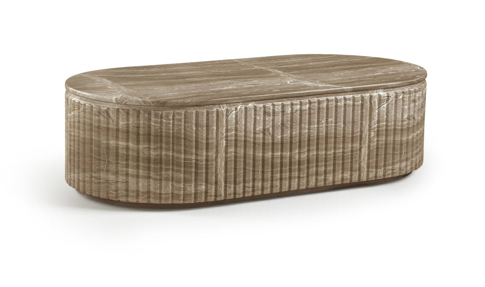 Meridian Furniture Catania Fluted Concrete Coffee Table with Art Deco Sculptural Design for Indoor Outdoor Use Beige 874Beige-CT