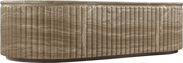 Meridian Furniture Catania Fluted Concrete Coffee Table with Art Deco Sculptural Design for Indoor Outdoor Use Beige 874Beige-CT