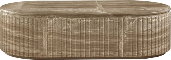 Meridian Furniture Catania Fluted Concrete Coffee Table with Art Deco Sculptural Design for Indoor Outdoor Use Beige 874Beige-CT