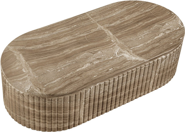 Meridian Furniture Catania Fluted Concrete Coffee Table with Art Deco Sculptural Design for Indoor Outdoor Use Beige 874Beige-CT