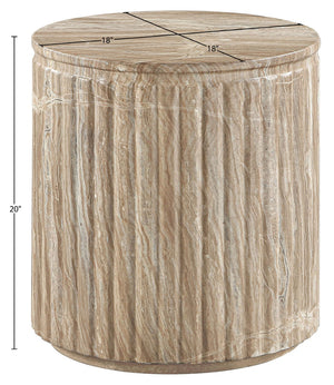 Meridian Furniture Catania Fluted Concrete End Table Art Deco Sculptural Accent for Indoor Outdoor Use Beige 874Beige-ET