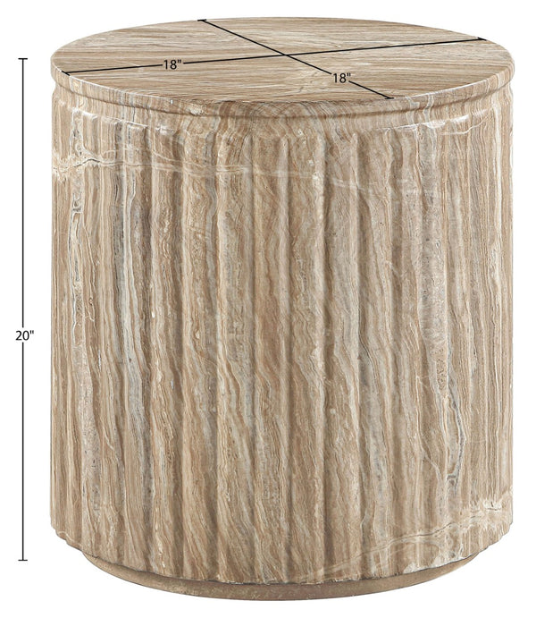 Meridian Furniture Catania Fluted Concrete End Table Art Deco Sculptural Accent for Indoor Outdoor Use Beige 874Beige-ET