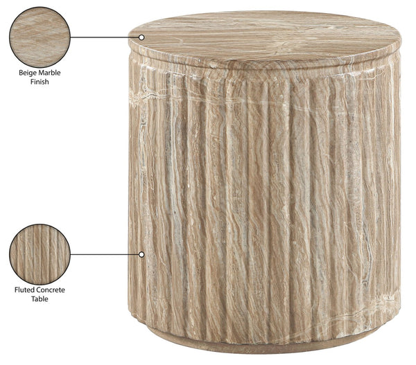 Meridian Furniture Catania Fluted Concrete End Table Art Deco Sculptural Accent for Indoor Outdoor Use Beige 874Beige-ET