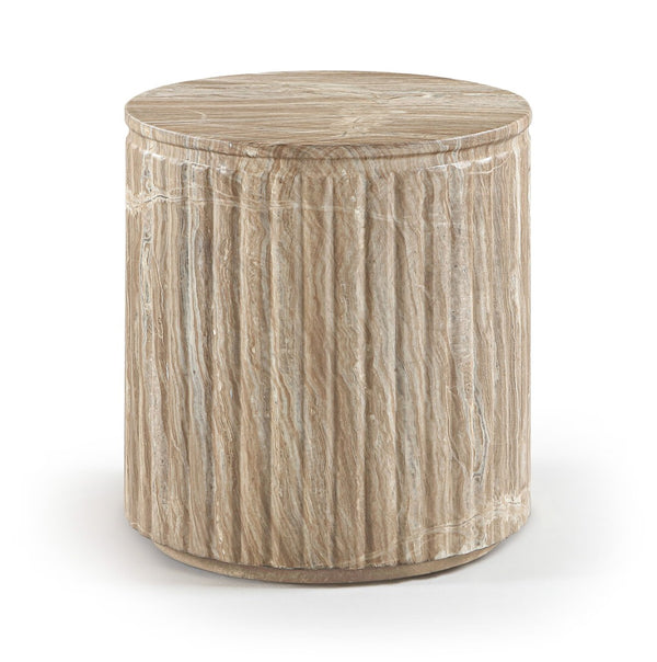 Meridian Furniture Catania Fluted Concrete End Table Art Deco Sculptural Accent for Indoor Outdoor Use Beige 874Beige-ET