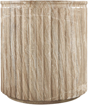 Meridian Furniture Catania Fluted Concrete End Table Art Deco Sculptural Accent for Indoor Outdoor Use Beige 874Beige-ET