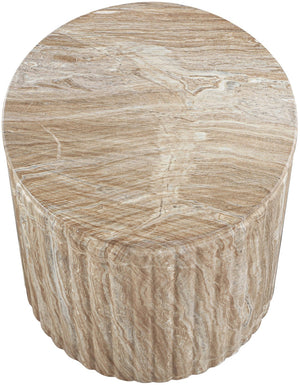 Meridian Furniture Catania Fluted Concrete End Table Art Deco Sculptural Accent for Indoor Outdoor Use Beige 874Beige-ET