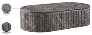 Meridian Furniture Catania Fluted Concrete Coffee Table with Art Deco Sculptural Design for Indoor Outdoor Use Brown 874Brown-CT