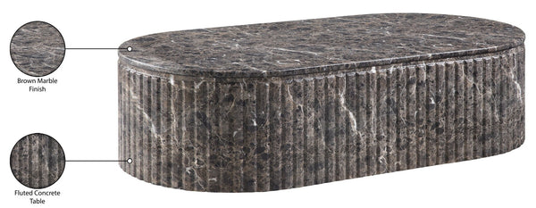 Meridian Furniture Catania Fluted Concrete Coffee Table with Art Deco Sculptural Design for Indoor Outdoor Use Brown 874Brown-CT